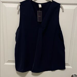 MILUMIA NEW Tank Top Blouse Sleeveless Navy Blue Large V Neck